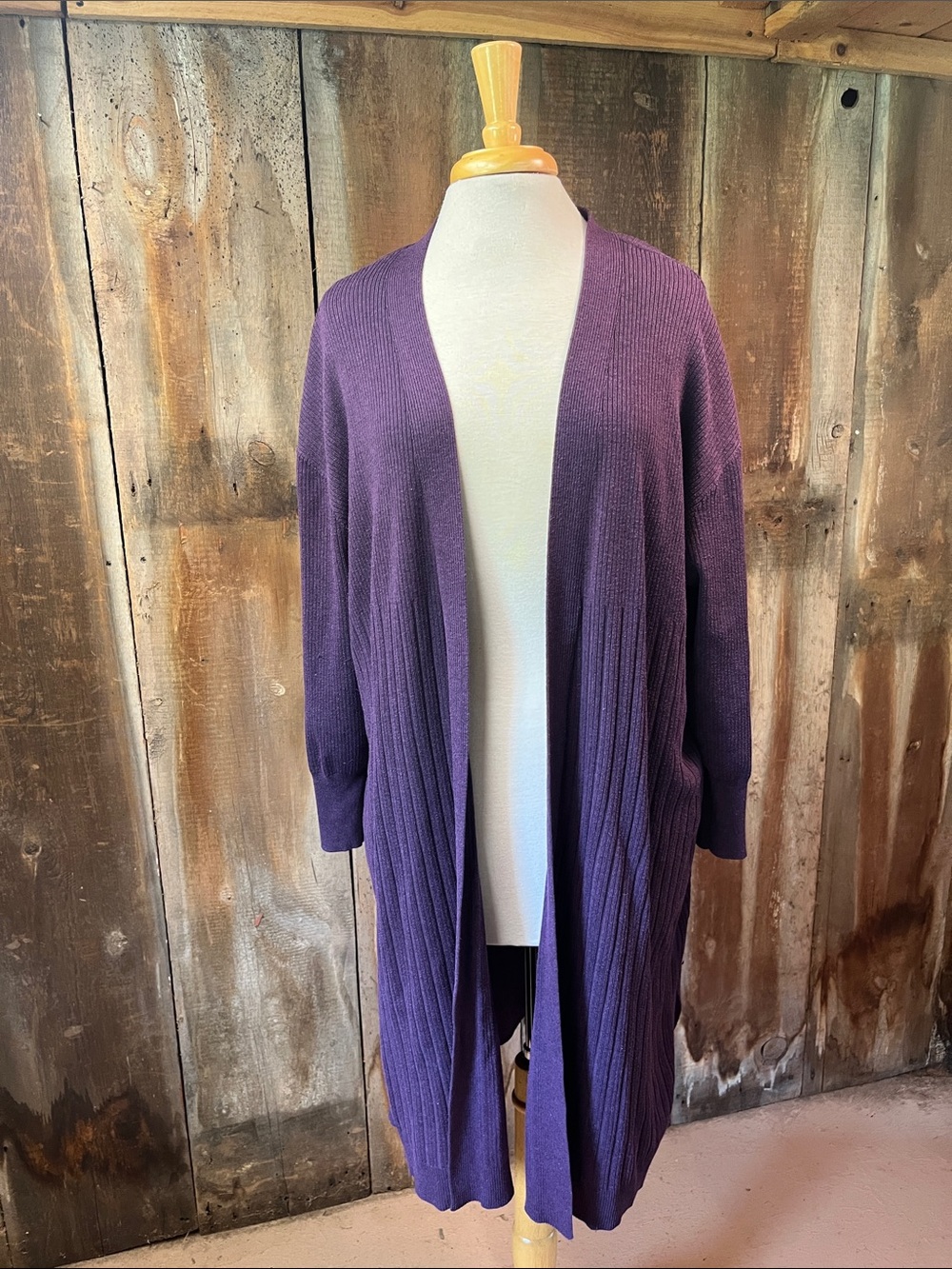 Terra & Sky Womens Open Front Purple Kimono Cardigan Plus Size 2X 3/4 sleeves